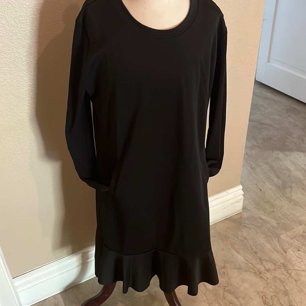 NWT Black Fringe Bottom Sheer Sleeve Dress